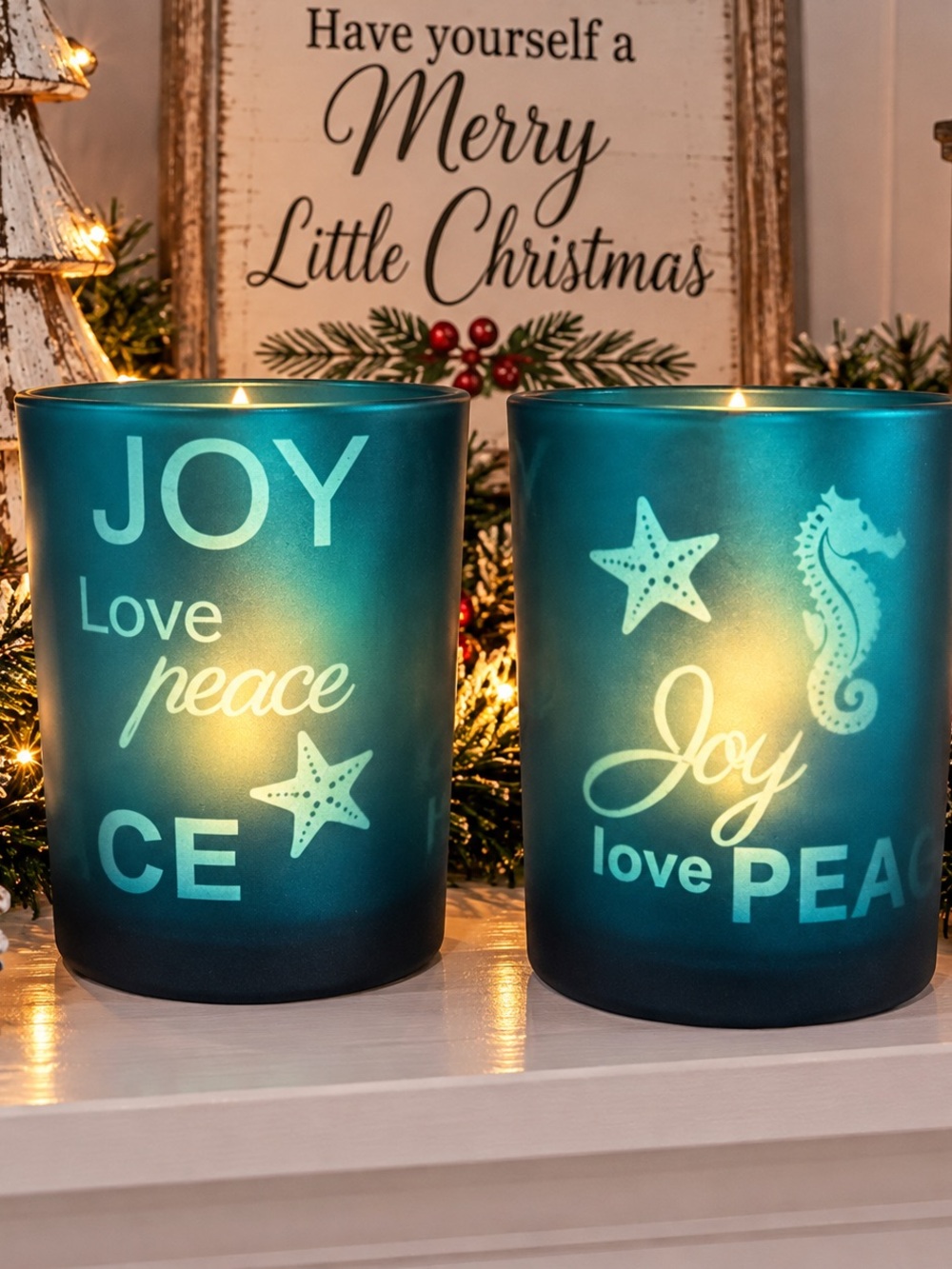 Pomeroy Reflections Frosted Azure Pillar Candle Holders Set of 2